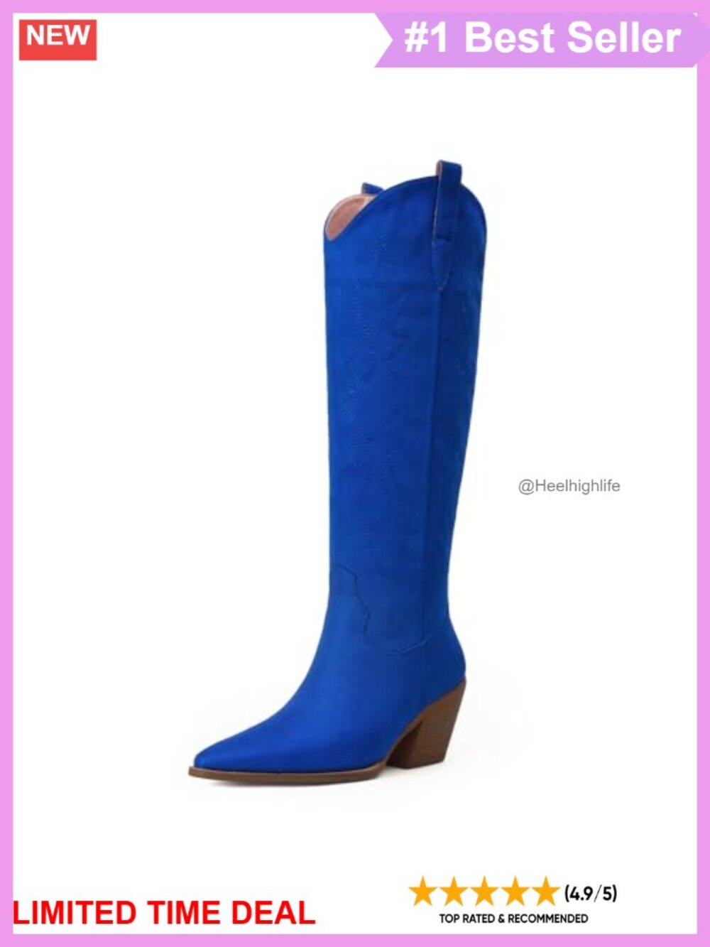 Faux Suede Knee High Cowboy Boots Pointed Toe Block Heel Embroidered
